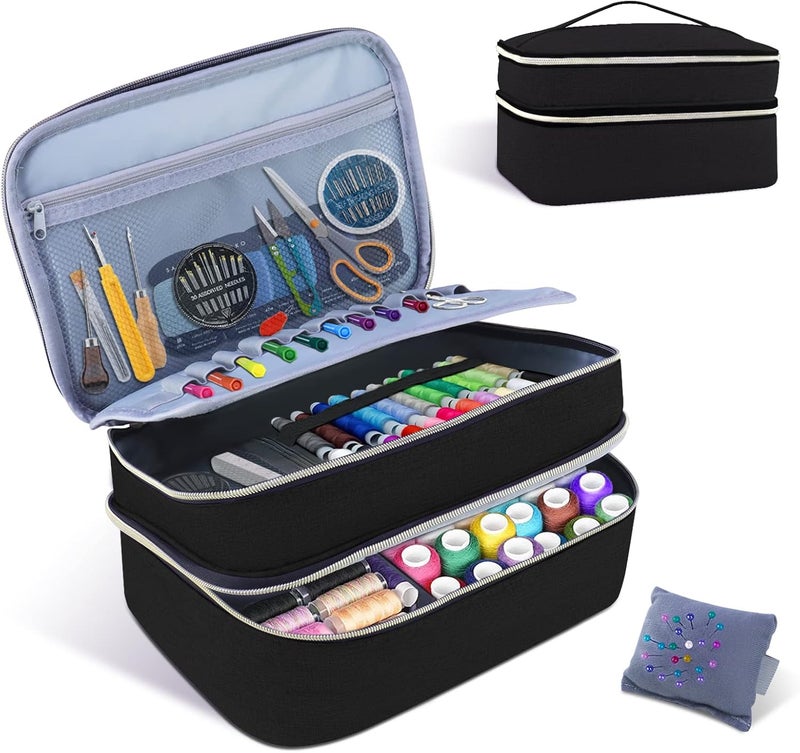 ALSLEA Sewing Supplies Organizer Bag 11.5"x 8"x 6" Sewing Box for Women Sewing Organizer Small Storage Bag Sewing Basket Travel Sewing Box for Sewing Supplies, Scissors, Thread, Pins, Needles, Clips (Black) - Image 1
